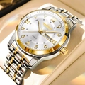 Luxury men's two-tone gold and silver watch with roman numerals and diamond markers - Butterfly Back Style / Gold Band White Dial (Butterfly Clasp)