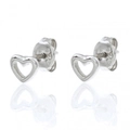 Minimalist S925 sterling silver hollow heart stud earrings with mirror reflection - Silver