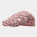 Casquette gavroche vintage à motif léopard rose en toile avec boucle ajustable - Taille unique / Béret (Léopard Rose)