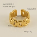 Adjustable 18k gold plated stainless steel geometric open ring for women with dimensions - Adjustable Open / Gold