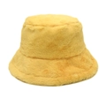 Close-up of the plush faux fur texture on a warm yellow winter bucket hat for women - M (56-58cm) / Light Yellow