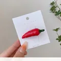Funny 3D chili pepper hair clip made of glossy resin on a white display card - Small Red Chili