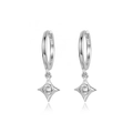 Elegant S925 silver star earrings with sparkling zircon crystals on white background - Silver