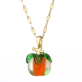 Titanium steel necklace with orange glass pumpkin charm in a polished gold finish - 9053 Gold Pumpkin