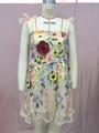 Sleeveless off-white mesh mini dress featuring vibrant 3D floral embroidery and slim fit - S / Dresses / Apricot