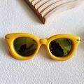 Fashionable thick yellow frame sunglasses with dark lenses and gold metal studs - Gold Mercury