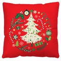Red Christmas pillow cover featuring festive tree, ornaments and gift box patterns - Style 7-Red Christmas Elements Gift Box