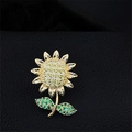 Elegant sunflower brooch with yellow crystals and green leaf accents in gold plating - Sunflower Style (90246H)
