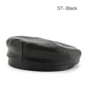 Retro black faux leather octagonal beret with premium textured finish and chic street style - Black