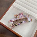 Grande pince à cheveux en acétate écaille de tortue avec motif marbré rectangle évidé - Multicolore 10.5CM