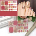 Pink toe nail stickers with gold glitter and floral patterns for summer pedicure - QYJ21-015 (Pink/Gold Glitter/Purple Marble/Small Studs)