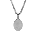 Silver St. Michael oval pendant necklace with wheat chain on a white background - Steel Silver Color Wheat Chain Necklace