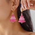 Pink and magenta Christmas tree star earrings with gold metal and enamel finish - Pink Enamel Patchwork Christmas Tree (ER25Y0323)