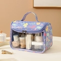 Purple waterproof PVC cosmetic bag with cartoon sea creature patterns and clear window - Flip-top Style / Purple Ocean World