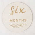 Round wooden baby milestone card featuring engraved Six Months text and leaf pattern - Six Months (Six MONTHS) / Single Piece