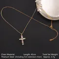 Gold titanium steel cross necklace with colorful zircon stones on a 45cm adjustable chain - Cross No.40 Gold (A1218)