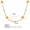 Gold stainless steel star necklace with 3mm rhinestone pendant, 38cm chain length - 38cm / Gold Star Necklace (XL123) / Gold
