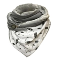 Thick warm scarf with gray fleece trim and black feather print in white fabric - 150*75cm / Grey White Feather Geometric (Image 41)