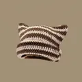 Handmade striped cat ear beanie in dark brown and beige crochet knit style - One Size / Striped Beige Khaki