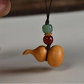 Handcrafted rosewood gourd keychain pendant with green and red beads in oriental style - Keychain style / Extra Small (1.7x1.7x3cm) / Barbie Sandalwood Color