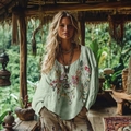 S Light Green Floral Embroidery Style