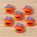 Close-up of orange resin pumpkins with purple wizard hats for Halloween DIY crafts - 10 Pieces Pack / Pumpkin Head