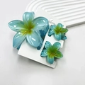 Teal gradient frangipani hair claw clip set with two small matching side clips - Set of 3 / Gradient Blue