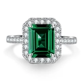 Bague élégante en argent 925 avec pierre verte taille émeraude de 3ct et entourage brillant - US 8 / Argent Vert Émeraude