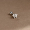 Elegante piercing orecchio fiore argento con zirconi e chiusura a vite a sfera - Argento Zirconia Bianca (Fiore a Sei Petali)