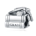Detailed 925 silver graduation charm with books, doctoral cap and scroll for bracelets - Osc0032 - Graduation Season Beaded String