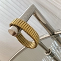 Elastic vintage style gold titanium steel strap bracelet with polished metal links - Gold