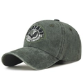 Vintage washed dark green baseball cap with embroidered military eagle patch design - Green