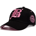 Cappellino da baseball in cotone nero e rosa con ricamo B e stemma sul lato - Nero Rosa