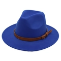 Royal blue fedora hat with brown leather belt buckle strap for men and women - One Size / Sapphire Blue