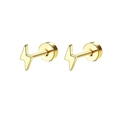 Golden lightning bolt surgical steel ear studs with comfortable flat screw back closures - Gold Lightning Stud Earrings Pair
