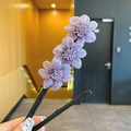 Eleganter lila Netz-Blumen-Haarclip mit drei Farbverlauf-Blüten für Dutt-Frisuren - Taro Lila Netzblumen Haarknoten Macher