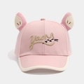 Close-up of pink toddler sun hat with breathable mesh and cute 3D animal ears - 52cm (2-5 Years) / Pink