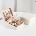 Portable square PU leather jewelry box in cream white with necklace hooks and ring slots - With Mirror Style / White