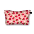 Pink strawberry printed makeup bag with white flowers and high capacity zipper closure - 07-Pink Strawberry Small Flower