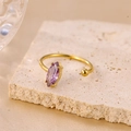 Minimalist gold adjustable ring featuring marquise-cut purple zircon and metal bead - Purple