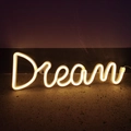Dream letter LED neon sign in warm white glow for cozy bedroom wall decoration - Battery and USB Dual Use / Warm White