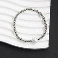Bracciale a sfere in acciaio argento con ciondolo a luna su base ondulata bianca - Stile Luna (NS10-4)