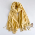 Sciarpa giallo acceso effetto cashmere con frange distesa su uno sfondo bianco - Giallo Latte
