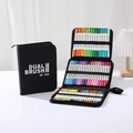 Set of 80 dual brush pens in a black zipper case with various colors for art drawing - White Barrel 80 Colors CD Case