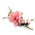 Bohemian bridal hair comb featuring pink roses and silk flowers with green leaves - FS34-5 Pink