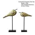 Nordic wooden bird sculptures with crackle finish in green, set of two on metal stands - Crackle Bird (9028) / 2 Pcs/Set / Yellow-Green