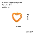 Detailed view of orange enamel heart pendant with colorful zircon inlays and 2mm hook - Orange (P07339)