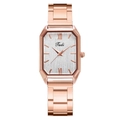 Dettaglio macro della cassa ottagonale in oro rosa con quadrante argento spazzolato - Bianco (Orologio Singolo)