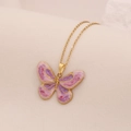 Collana vintage dorata con ciondolo a farfalla in smalto marmorizzato rosa e viola - Farfalla Viola