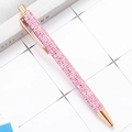 Pink sparkling full crystal retractable ballpoint pen with rose gold metal accents - Plaid Pink (Rose Gold Trim)